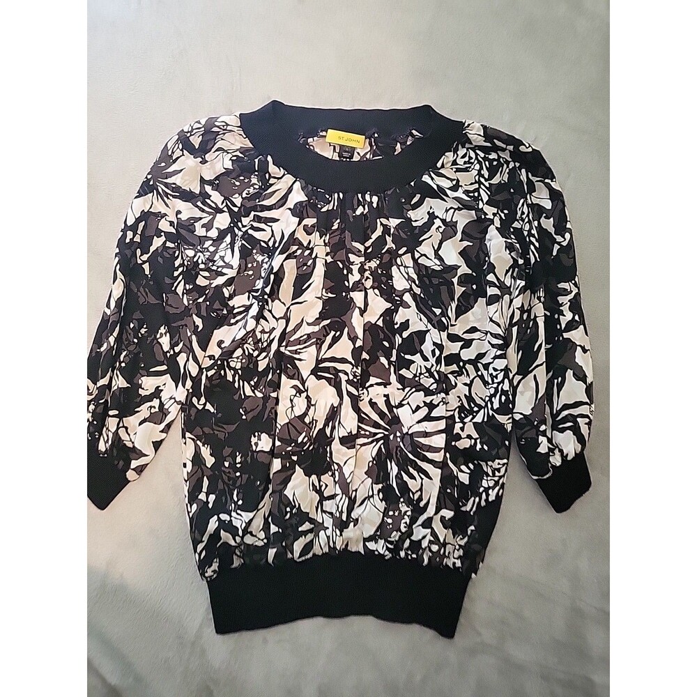 St John's Bay Blouse Women's Large Colorful Sheer Silk  Off Shoulder +